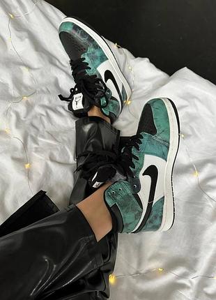 made air jordan 1 retro winter black turquoise winter женские зимние кроссовки найк джордан с мехом тай дай черные бирюзовые изумрудные зима