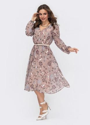 Неймовірне жіночне рожеве квіткове шифонове плаття з v-подібним вирізом горловини