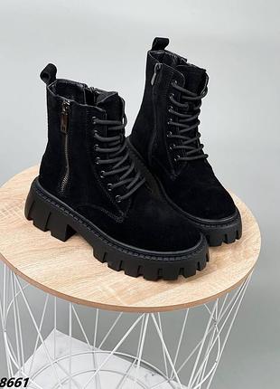 Черевики чоботи зима натуральна замша чорний