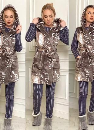 Домашний комплект халат + пижама5 фото