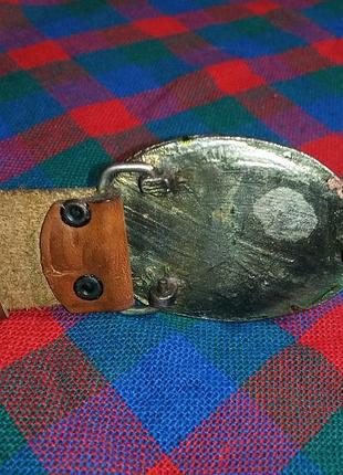 Ремень кожаный тисненый с литой бляхой винтажный