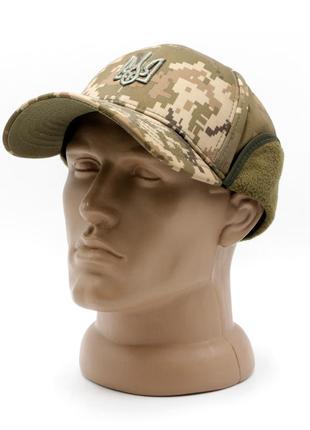 Зимняя тактическая кепка пиксель с трезубцем, бейсболка хаки с внешними ушами на флисе, патриотический бейс