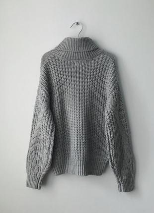 Зимний шерстяной свитер с косами marks&spencer теплый серый свитер с высокой горловиной серого цвета8 фото