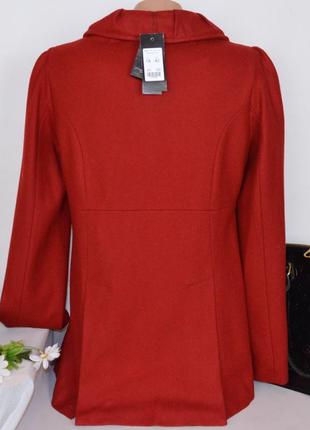 Брендовое темно-красное шерстяное демисезонное пальто с карманами new look этикетка2 фото