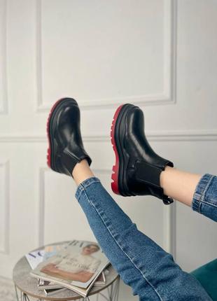 Черевики жіночі зимові ❄️ bottega veneta black red mini (без лого)