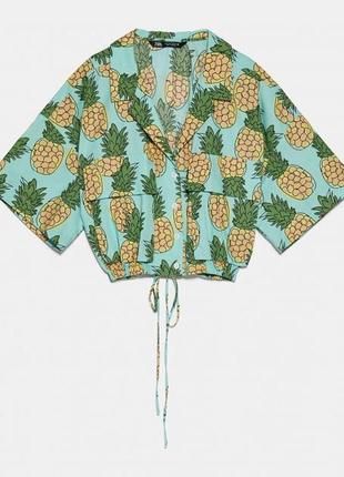 Zara  топ - сорочка в принт ананаси s