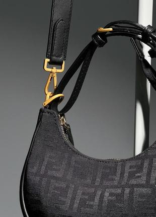 Женская черная сумка с ручкой и ремнем fendigraphy small 🆕стильная женская сумка7 фото