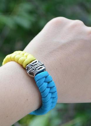 Браслет з паракорда патріот з гербом україни латунь нейзільбер на карабіні-регуляторі + колода в подарунок2 фото