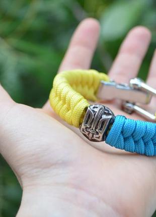 Браслет з паракорда патріот з гербом україни латунь нейзільбер на карабіні-регуляторі + колода в подарунок