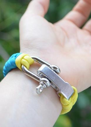 Браслет з паракорда патріот з гербом україни латунь нейзільбер на карабіні-регуляторі + колода в подарунок3 фото