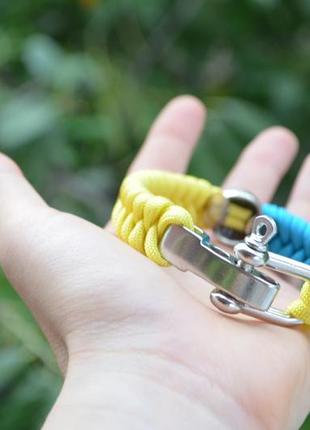 Браслет з паракорда патріот з гербом україни латунь нейзільбер на карабіні-регуляторі + колода в подарунок4 фото