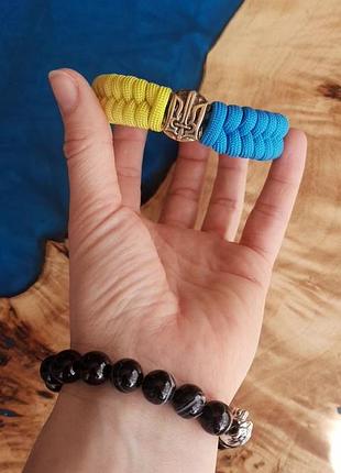 Браслет з паракорда патріот з гербом україни латунь нейзільбер на карабіні-регуляторі + колода в подарунок5 фото