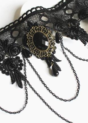 Чокер-комір мереживний, жіночий, з мережива з брошкою, на шию «dream» (чорний)