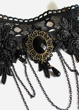 Чокер-комір мереживний, жіночий, з мережива з брошкою, на шию «dream» (чорний)