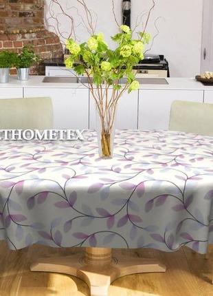 Скатерть тефлоновая хлопковая листья мелкие розовые сиреневые