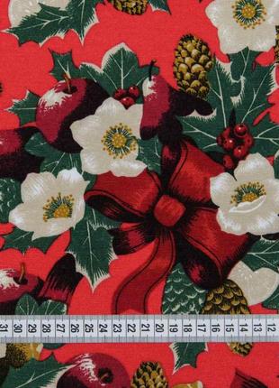 Декоративная ткань новогодняя лорента рождественник красная2 фото