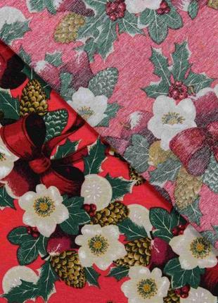 Декоративная ткань новогодняя лорента рождественник красная3 фото