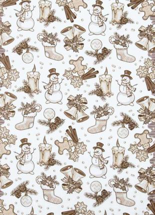 Дорожка столовая новогодняя рогожка 100% хлопок снеговики бежевая2 фото