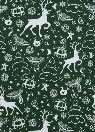 Ткань панама новогодняя для столового белья олени зеленая3 фото