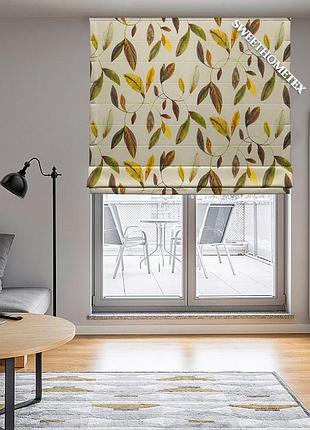 Римська штора бавовни листя жовті зелені завширшки від 40 до 165 см