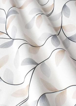 Декоративна тканина листочки бежеві сірі на молочному фоні туреччина