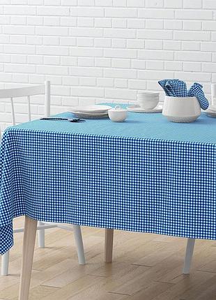 Скатерть бавовну з тефлоновою проживкою 120*160 см біло-синяя клітка
