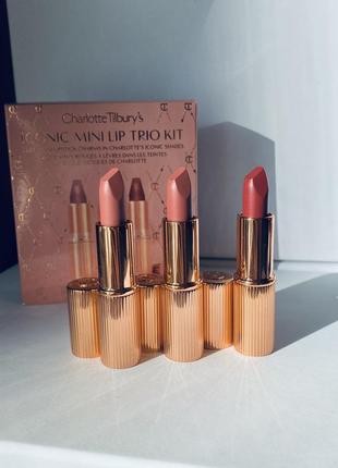 Charlotte tilbury mini iconic matte revolution lip trio set набір помад з топовою pillow talk2 фото