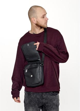 Чоловіча сумка через плече месенджер з екокожі makros чорна5 фото