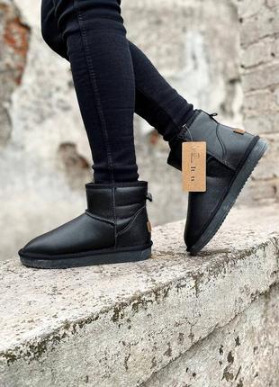 Женские угги натуральная кожа мех черные