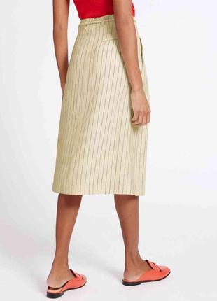 Супер стильная модная юбка миди из натуральной ткани в тонкую полоску3 фото