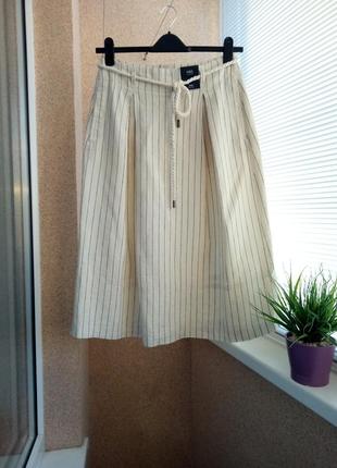 Супер стильная модная юбка миди из натуральной ткани в тонкую полоску4 фото
