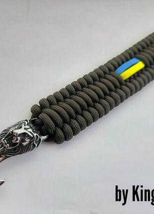 Браслет з паракорда з молотом левом черепами і нінзя намистинами плетіння трилобит оливковий + брелок в