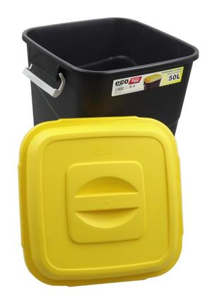 Відро для сміття 50л eco tayg (іспанія) 41х40 һ51см, з жовтою кришкою і ручками(412011)