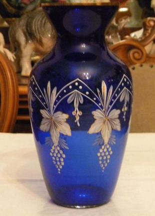 Шикарная ваза кобальт роспись богемия чехословакия1 фото