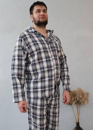 Чоловіча піжама котон бавовна сорочка штани в клітинку чорна біла для дому та сну для чоловіка мужская пижама5 фото
