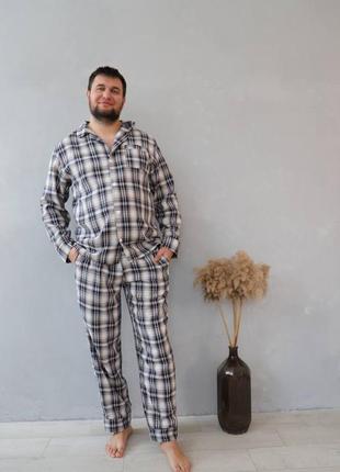 Чоловіча піжама котон бавовна сорочка штани в клітинку чорна біла для дому та сну для чоловіка мужская пижама6 фото
