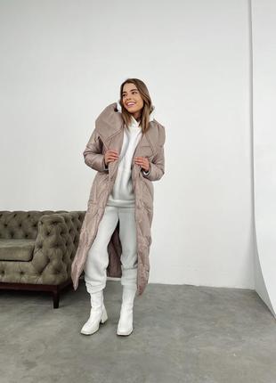 Пальто пуховик зима з капюшоном, капучіно/чорний