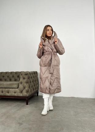 Пальто пуховик зима з капюшоном, капучіно/чорний