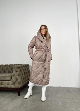 Пальто пуховик зима з капюшоном, капучіно/чорний