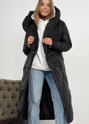 Пальто пуховик зима з капюшоном, капучіно/чорний