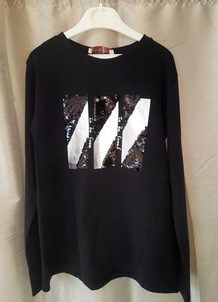 Реглан лонгслив кофта пайетки перевертыши 134см 
хлопок