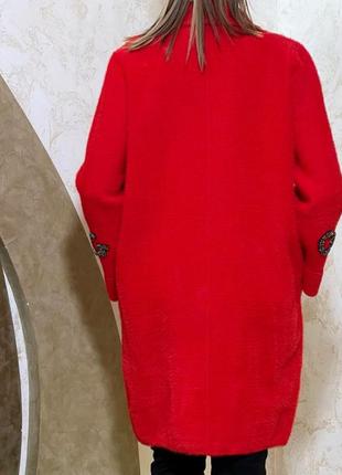 Стильное пальто, турция, альпака ангора, количество ограничено,3 цвета,молоко,пудра,красный.5 фото