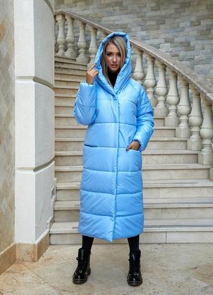 Aiza❄️⛄пуховик⛄❄️ теплий пальто кокон ковдра куртка зимова жіноча а521 блакитний блакитного кольору блакитне