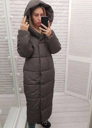 Aiza ❄️⛄пуховик⛄❄️ теплий пальто кокон ковдра куртка зимова жіноча а521 мокко коричневе коричневого кольору ко4 фото
