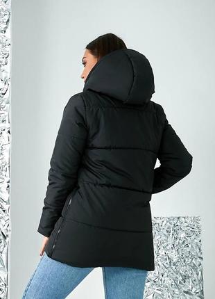 Зимова куртка середньої довжини арт а060, чорна2 фото