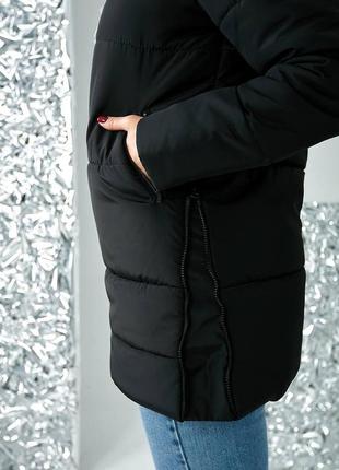 Зимова куртка середньої довжини арт а060, чорна4 фото