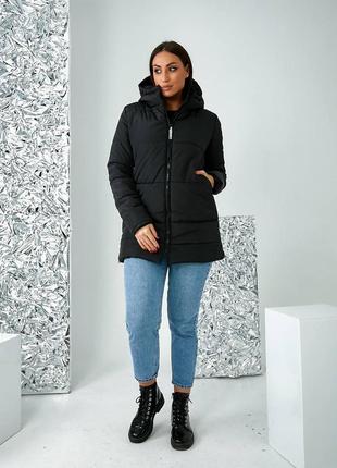 Зимова куртка середньої довжини арт а060, чорна3 фото
