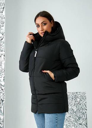 Зимова куртка середньої довжини арт а060, чорна1 фото