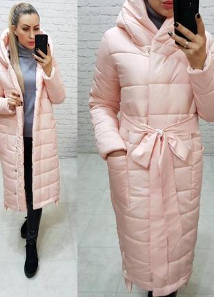 Куртка зима матова приталена кнопки і блискавка арт. m032 рожева пудра