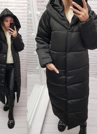 Пальто  зимнее оверсайз с капюшоном арт. м521 черный